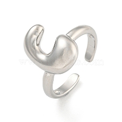 Brass Letter Open Cuff Rings for Women, Adjustable, Platinum, Letter C, 15~16.5x7~16.5mm(RJEW-G313-01C-P)