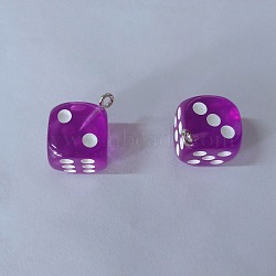 Transparent Acrylic Pendants, Dice, Purple, 14x14x14mm, Hole: 2mm, 10 pcs/bag(TACR-WH0018-01)