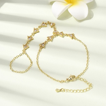 Brass Micro Pave Cubic Zirconia Mittens Bracelets, Cable Chain Bracelets for Women, Triangle, Long-Lasting Plated, Rack Plating, Cadmium Free & Lead Free, Real 18K Gold Plated, 6.69 inch(17cm), Pendant: 100mm
