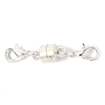 Brass Magnetic Clasps Converter, with Lobster Claw Clasps, Column, Silver, 33x6mm