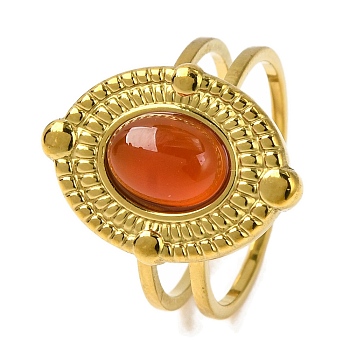 Oval Natural Carnelian Finger Rings, Golden Tone 304 Stainless Steel Open Cuff Rings for Women, Oval: 18x12.5mm, Adjustable