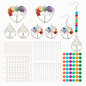 CHGCRAFT DIY Stone Tree of Life Drop Earring Making Kit, Including  Pendants, Brass Pendants, Natural Mashan Jade Beads, 304 Stainless Steel Earring Hooks & Eye Pins, Iron Jump Rings, Mixed Color, Pendants: 6pcs/style