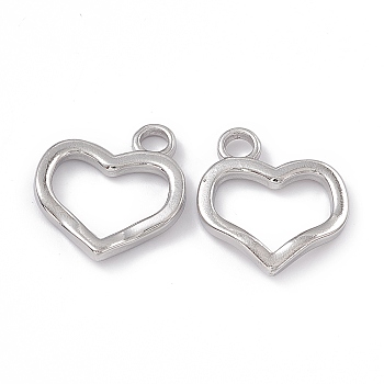 Non-Tarnish 304 Stainless Steel Pendants, Heart Charm, Stainless Steel Color, 19x17.5x2mm, Hole: 3mm