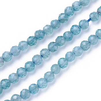 Natural Apatite Beads Strands, Faceted, Round, Cadet Blue, 3~3.5mm, Hole: 0.5mm, about 115~130pcs/strand, 14.5~16.1 inch(37~41cm)