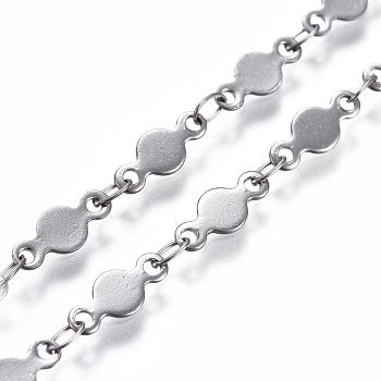 304 Stainless Steel Link Chains, Soldered, Flat Round, Stainless Steel Color, 9.5x4x0.4mm