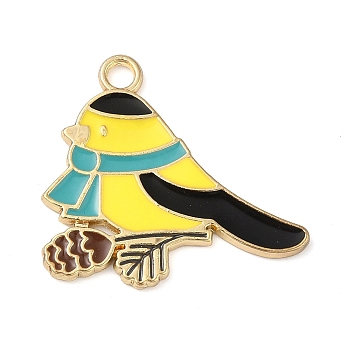 Alloy Enamel Pendants, Long-Lasting Plated, Golden, Bird Charm, Yellow, 23x25.5x1.5mm, Hole: 2mm