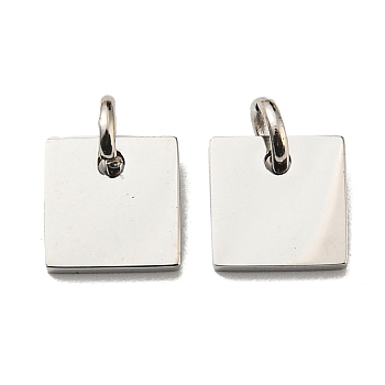 304 Stainless Steel Stamping Blank Tag Charms, with Jump Ring, Square Charm, Stainless Steel Color, 8x8x1.5mm, Hole: 3mm