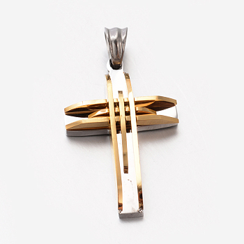 Men's Jewelry 201 Stainless Steel Cross Pendants, Golden, 33.5x22x4.5mm, Hole: 5x6mm