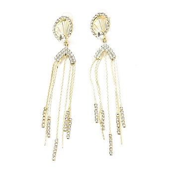 Clear Cubic Zirconia & Crystal Rhinestone Long Dangle Stud Earrings, Brass Earrings with 925 Sterling Silver Pins for Women, Light Gold, Shell Pattern, 108mm, Pin: 0.8mm