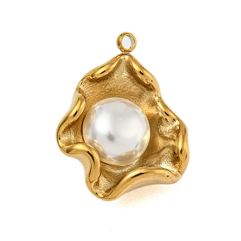 304 Stainless Steel Pendants, with ABS Plastic Imitation Pearl, Irregular Flat Round, Real 18K Gold Plated, 20x15.5x8mm, Hole: 1.4mm