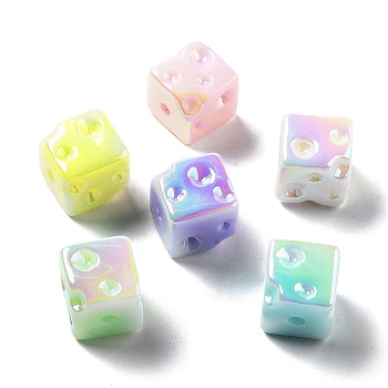 UV Plating Acrylic Beads, Iridescent, Luminous Glow in the Dark, Cube, 14x14x13.5mm, Hole: 2.8mm