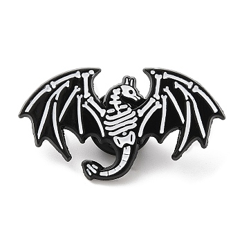 Halloween Skeleton Enamel Pins, Electrophoresis Black Alloy Badge for Backpack Clothes, Dinosaur, 19.5x35x1.5mm