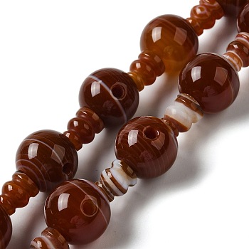 Natural Dyed & Heated Banded Agate 3-Hole Guru Bead Strands, for Buddhist Jewelry Making, T-Drilled Beads, 253x16mm, Hole: 2mm