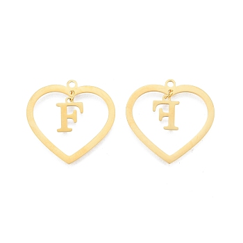 201 Stainless Steel Pendants, Hollow, Heart with Letter A~Z, Real 18K Gold Plated, Letter.F, 29x29.5x1mm, Hole: 2mm, A~Z: 12x8~10.5x1mm