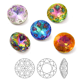 K9 Glass Rhinestone Cabochons, Point Back & Back Plated, Faceted, Diamond, Mixed Color, 12x5.5mm