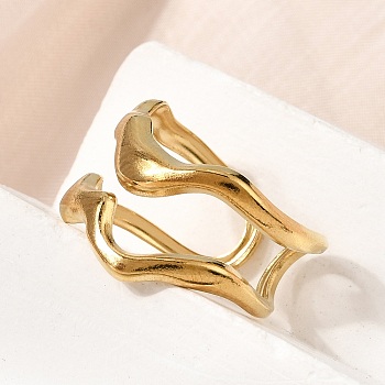 304 Stainless Steel Cuff Open Rings, Wave, Golden, 14.5mm, US Size 7 1/4(17.5mm)