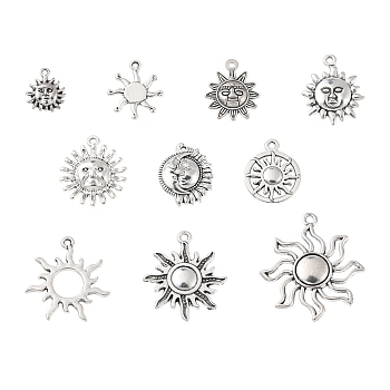 100G Tibetan Style Alloy Pendants, Sun, Antique Silver, 14~34x12~31x1.5~3.5mm