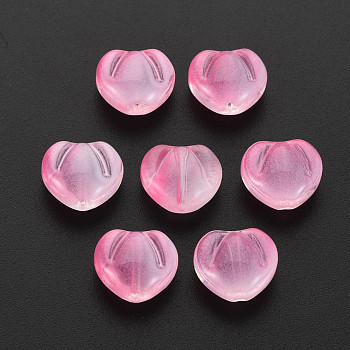 Two Tone Transparent Spray Painted Glass Beads, Heart, Pink, 10.5x12x6.5mm, Hole: 1mm