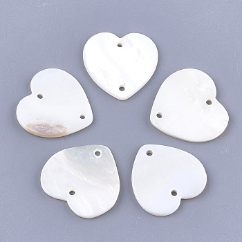 Freshwater Shell Links connectors, Heart, Creamy White, 27~28x28~29.5x3mm, Hole: 2mm