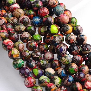 Dyed Natural Imperial Jasper Round Bead Strands, Colorful, 6mm, Hole: 1mm, about 68pcs/strand, 16 inch