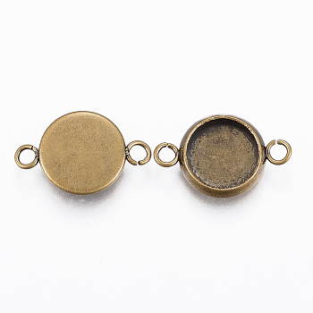 304 Stainless Steel Cabochon Connector Settings, Plain Edge Bezel Cups, Flat Round, Antique Golden, Tray: 12mm, 20x14x2mm, Hole: 2mm