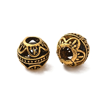 Tibetan Style Alloy European Beads, Large Hole Beads, Round with Flower, Antique Golden, 11mm, Hole: 4mm