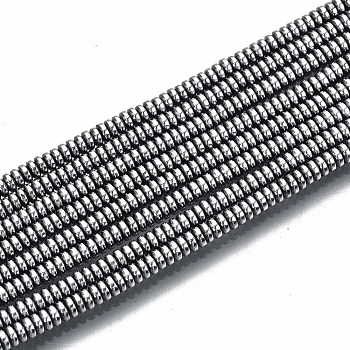 Electroplate Non-magnetic Synthetic Hematite Beads Strands, Flat Round/Disc, Platinum Plated, 2x1mm, Hole: 0.8mm, about 450~456pcs/strand, 15.75 inch~15.94 inch(40cm~40.5cm)