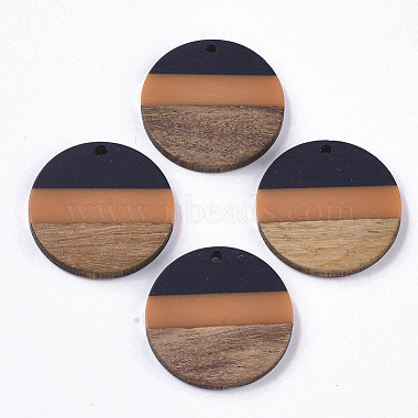 PrussianBlue Flat Round Resin+Wood Pendants