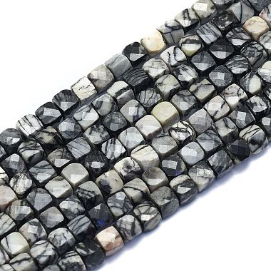 Natural Black Silk Stone/Netstone Beads Strands(G-K310-B03)-1