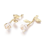 Alloy Pendants, with Enamel, Big Rose Flower, Golden, White, 38x17x9mm, Hole: 1.2mm(ENAM-R053-004A)