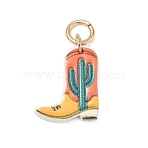 Spray Painted Brass Pendants, Cowboy Boot with Cactus Charms, Golden, Teal, 15.5x13x2mm, Hole: 3.8mm(KK-CBAEB58-06A)