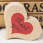 Paper Gift Tags, Hang Tags, For Arts and Crafts, For Valentine's Day, Thanksgiving, Heart with Word Thank You, BurlyWood, 32x39x0.4mm, Hole: 4mm(CDIS-P001-B01-B)