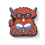 Silicone Beads, Focal Beads, Highland Cattle Reading Book, Saddle Brown, 30x28x8mm, Hole: 3mm(SL-CBAF318-A01)