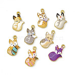 Painted Alloy Pendants, Fox Charm, Cadmium Free & Nickel Free & Lead Free, Golden, Mixed Color, 19.5x11.5x2mm, Hole: 1.5mm(PALLOY-P288-05G)