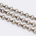 Iron Rolo Chain, Unwelded, with Spool, Cadmium Free & Nickel Free & Lead Free, Antique Bronze, 4x1mm, about 164.04 Feet(50m)/roll(CH-S078-AB-FF)