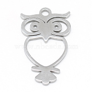 Non-Tarnish 201 Stainless Steel Pendants, Owl, Stainless Steel Color, 21x12.5x1mm, Hole: 2mm(STAS-T008-012-1)