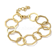 304 Stainless Steel Octagon Link Chain Bracelets for Women, Real 18K Gold Plated, 6-3/8 inch(16.2cm)(BJEW-I315-10G)