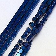 Electroplate Non-magnetic Synthetic Hematite Beads Strands, Cube, Grade A, Blue Plated, 3x3x3mm, Hole: 1mm, about 127pcs/strand, 16 inch(G-J170A-3x3mm-02)