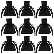 10Pcs Velvet Storage Bags, Drawstring Bags, Rectangle, Black, 7.2x4.9x0.3cm(TP-BBC0001-12A-02)