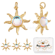 Glass Pendants, with Brass Findings and Jump Ring, Cadmium Free & Lead Free, Sun, Real 18K Gold Plated, 22.5x20x5.5mm, Hole: 3mm, 5pcs/box(KK-BBC0003-60)