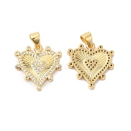 Brass Micro Pave Clear Cubic Zirconia Pendants, Heart, Real 16K Gold Plated, 18.5x18x2mm, Hole: 4x3.5mm(ZIRC-L103-034G)