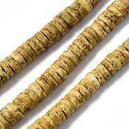 Natural Sea Shell Beads Strands, Dyed, Flat Round/Disc, Heishi Beads, Goldenrod, 5~7x1.5~2.5mm, Hole: 0.9mm, about 329~348pcs/strand, 22.32 inch~22.83 inch(56.7~58cm)(SSHEL-N032-22E)