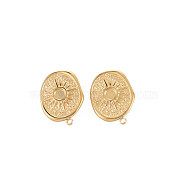 Ion Plating(IP) 304 Stainless Steel Stud Earring Findings, Earring Setting for Enamel, with Ear Nuts and Loop, Oval with Sun, Real 14K Gold Plated, 21x16mm, Hole: 1.5mm, Pin: 0.7mm, Tray: 3.5mm(STAS-N097-237LG)