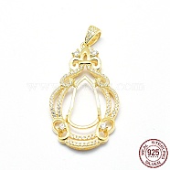 925 Sterling Silver Pendant Cabochon Open Back Settings, with Cubic Zirconia, Teardrop, with 925 Stamp, Golden, 38.5x21x4mm, Hole: 5x3mm, Tray: 16.5x8mm, Pin: 0.8mm(STER-P044-02G)