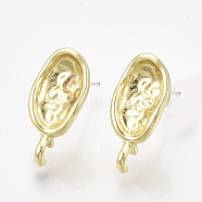 Alloy Stud Earring Findings, with Loop, Raw(Unplated) Pins, Oval, Light Gold, 19x9mm, Hole: 2mm(PALLOY-T056-126)