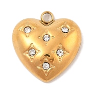 304 Stainless Steel Micro Pave Cubic Zirconia Pendants, Heart, Golden, 16x15x4.5mm, Hole: 1.8mm(STAS-S131-15G)