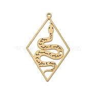 Pierced Brass Pendants, Rhombus with Snake Pattern, Golden, 42x26x1mm, Hole: 1.6mm(KK-G441-12G)