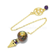 Round Resin Dowsing Pendulum Big Pendants, Natural Mixed Stone Chip Inisde and Cadmium Free & Lead Free Golden Plated Brass Findings, Cone Charm, 215mm(G-C117-01G-08)