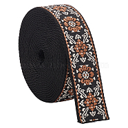 5 Yards Ethnic Style Polyester Jacquard Flower Ribbon, for Garment Accessories, Sienna, 1-1/2 inch(38mm)(OCOR-WH0090-042)