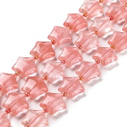 Cherry Quartz Glass Beads Strands, with Seed Beads, Puffed Star, 14~15.5x15~16x6.5~7mm, Hole: 1mm, about 24~25pcs/strand, 15.55''~15.95''(39.5~40.5cm)(G-NH0005-021)
